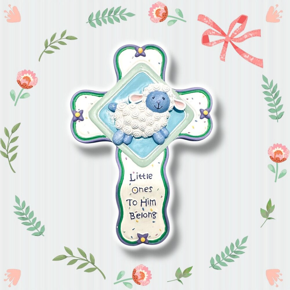 Inspirio Ceramic Cross With Lamb & "Little Ones To Him Belong" Design